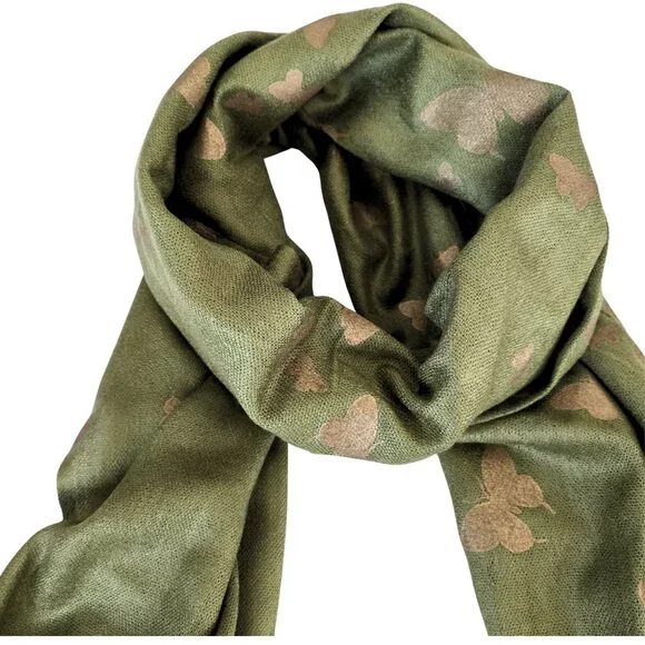 Pakistani NIDA AZWER ATELIER Scarf, Stole, Wrap 78 x 28 Green Gold Butterflies - Picture 9 of 12